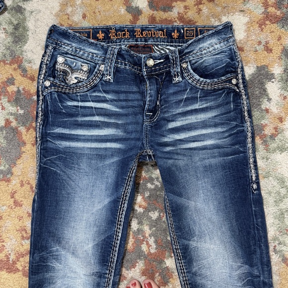 Rock Revival Jeans Size 25 Skinny Kelsie Rhinestone Thick Stitch Pockets Blue - Picture 6 of 10